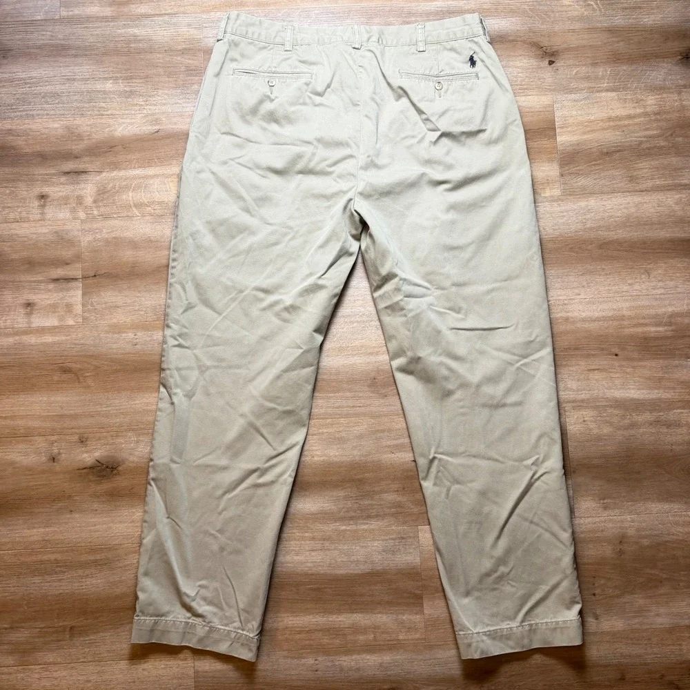 Polo Ralph Lauren Ethan Pant Mens 38x32 Khaki Tan Pleated Cotton Chino Trousers